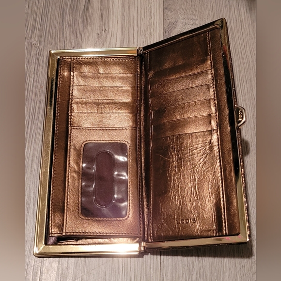Lodis Vintage Bronze Metallic Croc Embossed Gold Framed Long Wallet, 7.5"x3.5" - Picture 6 of 16